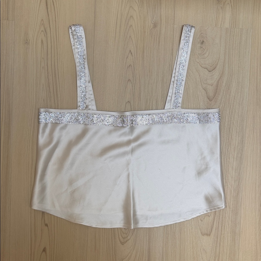 Women's Satin Crop Cami with Diamond Trim